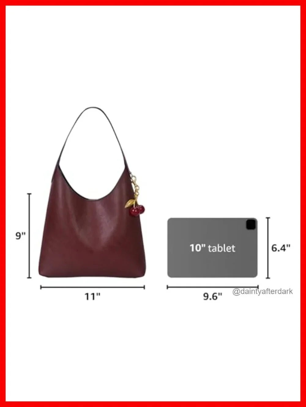 Faux Suede Hobo Bag Vegan Leather Shoulder Tote with Cherry Charm Slouchy